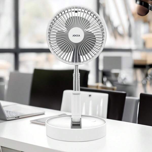 Jocca Ventilador portátil sem fio Jocca, dobrável e telescópico, altura ajustável 36-97,5 cm, 4 modos de ventilação, temporizador de 4 horas, controle remoto, compacto, recarregável, até 24 horas de autonomia, de mesa ou de chão, preto, ideal para casa, escritório ou viagens