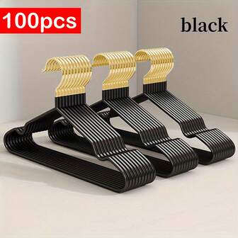 100/60/30pcs SteelCore Pro Non-Slip Metal Clothes Hangers (Golden) - Vinyl Grip Coating, Slim Space-Saving Design For Home/Hotel/Warehouse, Heavy Duty Hanger With Notched Shoulders