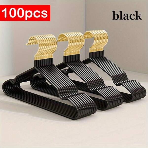 100/60/30 piezas Percha metálica con revestimiento antideslizante SteelCore Pro (Dorado) - Recubrimiento de agarre de vinilo, diseño delgado y ahorradora de espacio para hogar/hotel/almacén, percha resistente con hombros ranurados