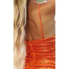 Mini Dresses For Women Elegant Women's Sparkling Orange Sequin Mini Dress Featuring A Structured V Neckline, Adjustable Spaghetti Straps, And Flattering Fit, Perfect For Night Outs, Holiday Parties, Birthdays, Or Glamorous Celebrations - XL - View 6