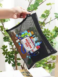 Bolsa de malla con patrón de botella de medicina de dibujos animados "Bolsa médica", bolsa de almacenamiento portátil con cojín de aire rojo, bolsa de maquillaje, bolsa de productos de cuidado de la piel, artículos de viaje, suministros de dormitorio, regalos de novia de boda, regalos del Día de la Madre, regalos de cumpleaños, regalos para amigos y maestros, bolsa de almacenamiento de medicamentos, almacenamiento de baño, almacenamiento de joyas, bolsa de almacenamiento de aceite labial y cosméticos, bolsa de lavado para dormitorio de estudiantes, regalo para esposa, familia, amigos, colegas - Multicolor - Ver 7