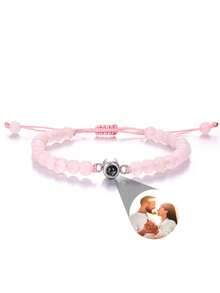 1pc Customized Natural Stone Projection Bracelet, 6mm Tiger Eye Stone Bracelet, Customized Round/Heart Shaped Photo Projection Bracelet, Adjustable Natural Stone Couple Bracelet, Personalized Family Photo, Gift For Parents, Girlfriend, Christmas, Thanksgiving Photo Bracelet - Love Bracelet 2 - View 23