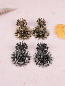 2pcs Luxury Design Vintage Sunflower & Daisy Drop Earrings For Women, Alloy Chic Versatile Elegant Earrings