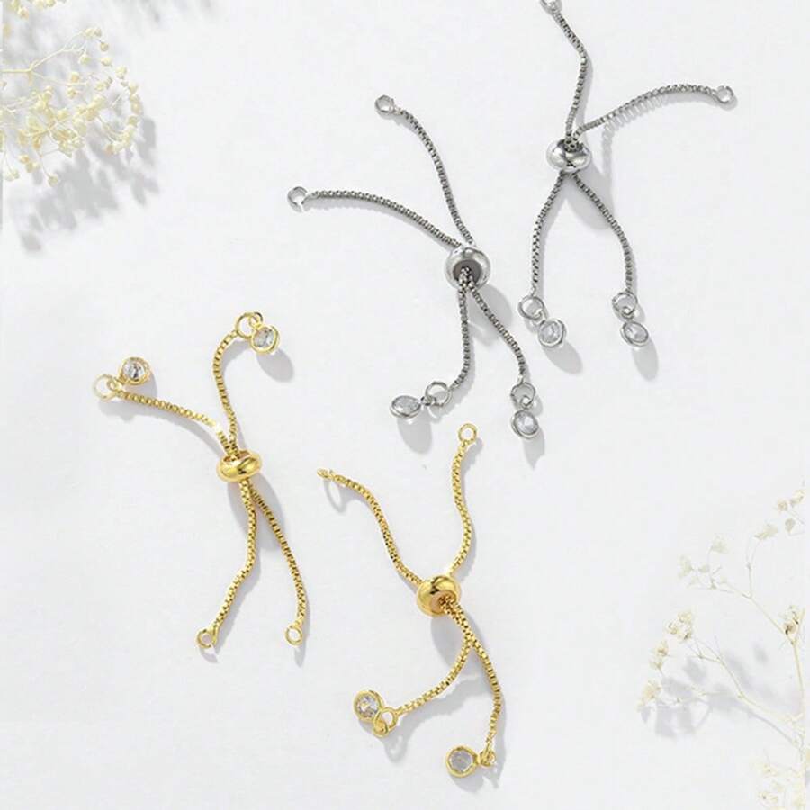 3 件铜锆石可调节手链 DIY 珠宝配件 - 金黃色 - 查看 1
