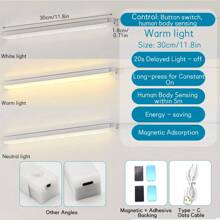1pc LED Wireless Motion Sensor Cabinet Light, Magnetic USB Rechargeable Night Light (10/20/30/50cm) For Safe Lighting In Kitchen, Bedroom, Cabinet, Wardrobe, Stairs, Hallway, Daily(150-400mAh Battery)