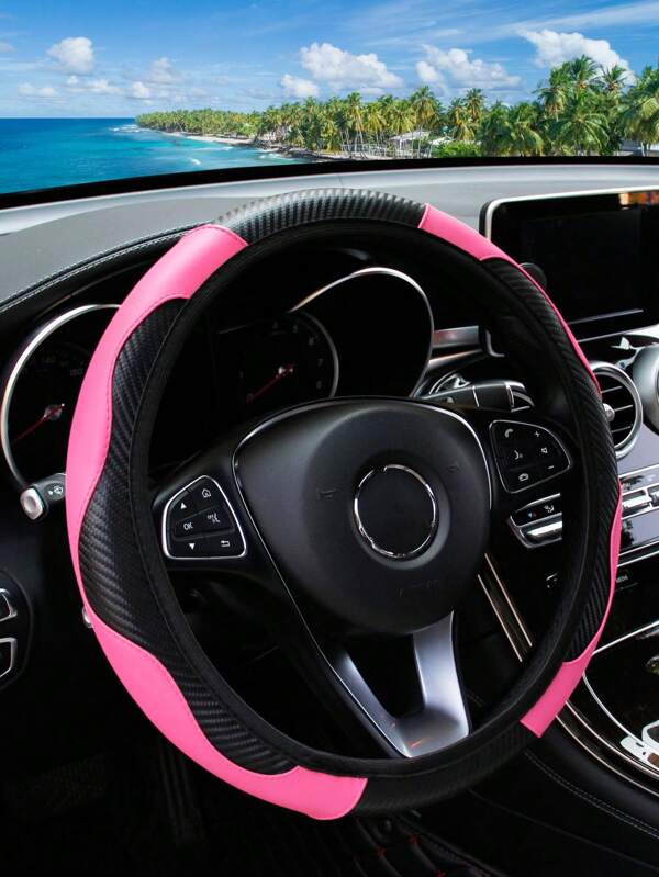 1 Stück Kohlefaser-Leder bequeber Autolenker ohne inneren Ring, Autozubehör geeignet für 14,5-15 Zoll Lenkrad, Autoinnenausstattung, Unisex, für alle Jahreszeiten universal