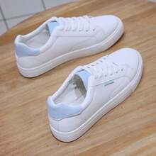 Desginer Women Sneakers Breathable Students Casual Sports Shoes Girl Flat Leather Pu White Shoes Woman Vulcanize Shoes - Màu xanh lam - Xem 11