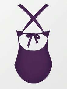 Women's Swimsuit Tummy Control Deep Double Straps Crisscross Back Tie Bathing Suit, 2025 Swimwear - 深紫色 - 查看 5