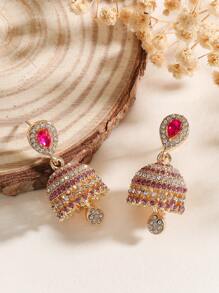 1 Pair Fashion Cubic Zirconia Studded Elegant Drop Earrings, Vintage Jhumki Suitable For Women Daily, Festival, Wedding And Party Wear