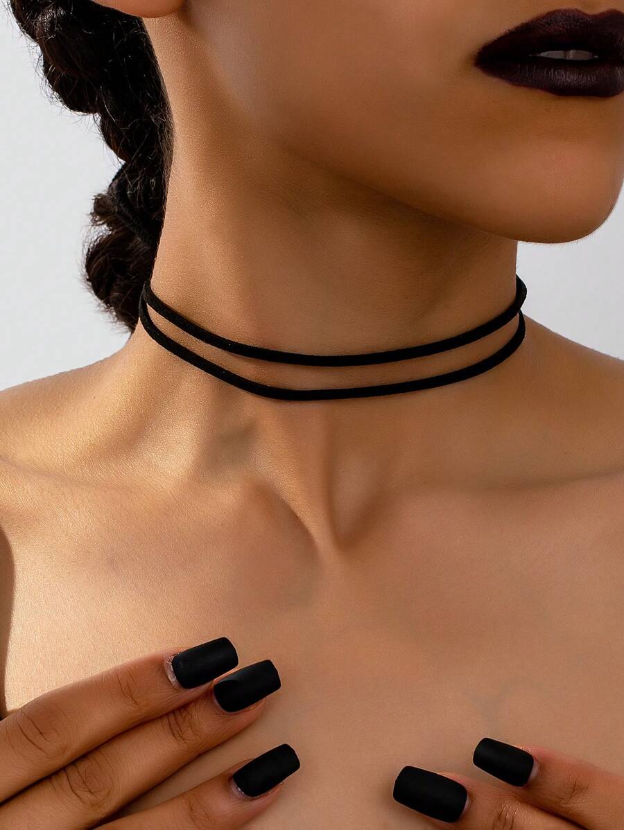 1pc Gothic Style Double-Layer Necklace Choker, Suitable For Women's Daily Wear, Holidays, Valentine's Day Gifts, Etc. - Black - View 1