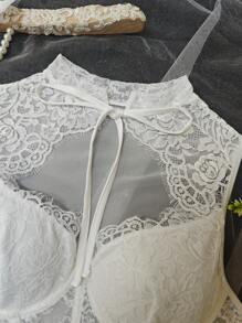 1pc New Fashion Sexy Fishbone Lace Mesh Corset Vest For Women, Adjustable Tie Hollow Out Bodycon Camisole Top