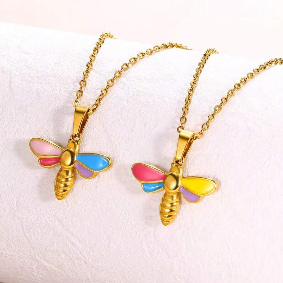1pc Stainless Steel Dragonfly Pendant Necklace, Gift For Women