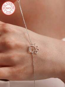 1 Piece 925 Silver Customized English Name Pet Paw Print Bracelet, Bohemian Style, Personalized Name, Durable Pet Lover Gift, Cat And Dog Owner Accessory, Simple Design Elegant Model - Multicolor - View 2