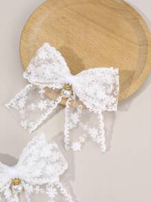 2 piezas Pinzas de lazo blanco para el cabello, Pasador con decoración de encaje y perlas, Pinzas de caimán de moda Accesorios para el cabello como regalo para niñas para la vida diaria