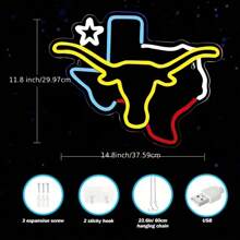 1 pezzo Insegna al neon a forma di testa di longhorn, interfaccia USB, luci LED regolabili, bacheca in acrilico, decorazione multicolore per camera da letto, bar, sala giochi, compleanno, vacanze, decorazione da parete, decorazione man cave