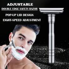 Adjustable Double Edge Safety Razor And 20 Blades Refills, Long Handle Adjustable Classic Safety Shaver Razor, Men's Travel Double Edge Safety Razor For Ideal Gift For Father Day & Boyfriend