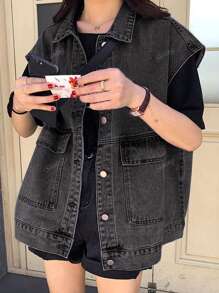 Women Sleeveless Denim Vest, Versatile Slim Fit Casual Outerwear