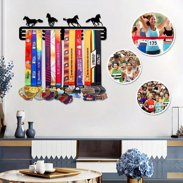 1pc Rustic Horse Metal Medal Display Stand Wall-Mounted Decor For Kitchen, Living Room, Office & Outdoor Spaces - Farmhouse Style Home Accent, Horse Metal Medal, Display Stand, Farmhouse Decor, Metal,Craft Decorations