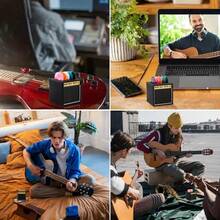 1 件/2 件现代艺术扬声器形状吉他拨片架 - 黑色 PP 材质桌面收纳盒，多层设计可容纳 6 个拨片，时尚音乐礼物，适合吉他手、音乐家（生日、圣诞节）、乐器配件、复古美学、耐用、多功能存储、乐队成员专属、创意摇滚音乐礼物，适合吉他手、乐队商品、音乐爱好者桌面装饰、理想的圣诞礼物