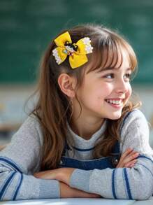4 pezzi Accessori per il ritorno a scuola, fiocchi per capelli decorativi in cartone animato, mollette per unghie a forma di mela colorata, fermagli per decorazione a cerchio, accessori per i capelli carini per bambini piccoli, regali per feste di ritorno