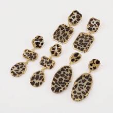 Mydear 1 Pair Retro Geometric Leopard Print Resin Pendant Earrings Suitable For Women's Everyday Wear