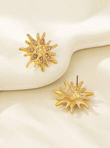 1 Paar modische, ausgefallene Kristall-besetzte goldene Sonnenförmige Ohrringe für Frauen, eleganter Schmuck