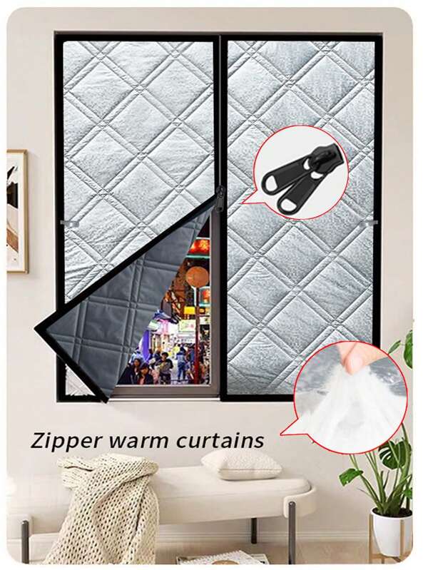 Thick Zipper Window Film, Windproof And Warm Curtains With Double Zipper Heads, Winter Windproof Artifact For Bedrooms, Rooms, And Balconies, Cold-Proof Sealed Window Insulation Film