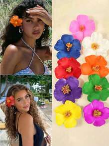 Haarspangen im Hawaii-Blumen-Stil für Frauen, Hibiskus-Haarspange, 3,5 Zoll künstliche Blumenspangen für Urlaub, Strandparty, Haarklammern, Haarspangen