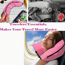 1pc Neck Relaxation Pillow, Pink Neck Pillow + 1pc Black Adjustable Strap, Essential Travel Accessory