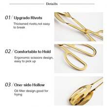 2 Pieces Buffet Salad Tongs For Kitchen Serving Cooking Stainless Steel Food Scissor Tongs Catering Utensil For Bread Cake Bake Steak Barbecue Gold