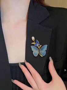 1 pieza Broche vintage estilo chino bordado con mariposa azul, accesorio elegante premium para trajes, cheongsam