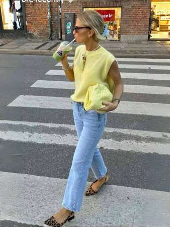 Chaleco de punto sin mangas con cuello redondo de estilo casual y elegante para mujeres