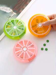 1 st 7-dagars veckovis pillerbehållare, bärbar rund pillerlåda med 7 fack, mini kompakt pillerlåda för 7 dagar, liten orangeformad pillerdispenser, lätt och bärbar medicinlåda, lämplig för hemmet, resor, fruktformad tabletthållare i plast, roterande transparent pillerflaska, bekväm medicinhantering, pillerlåda - Multifärgad - Visa 4