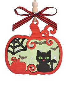 1 peça/3 peças 3,5*3 polegadas acrílico + madeira dupla camada enfeite de Halloween, design criativo em forma de abóbora de gatos, presentes de Halloween, decoração de casa com atmosfera de Halloween, decorações góticas de Natal estranhas, presentes de bruxa