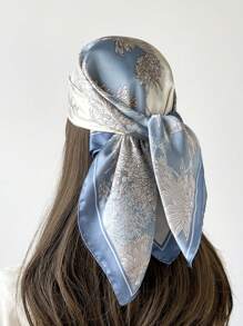 1 pièce Écharpe carrée en faux soie imprimée fine, élégante/vintage, pour femme. Bandana, écharpe de cou, châle, léger et fin, confortable. Idéal pour le port quotidien, les sorties au printemps, en été et en automne, ainsi que pour la fête des mères et la fête des femmes.
