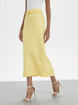 Se-Hore 女士春夏时尚休闲百搭通勤/商务休闲/法式浪漫度假风高腰长裙配腰带