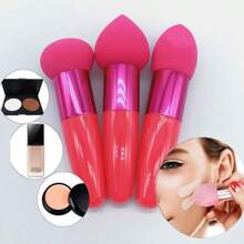 Quaste mit Pilzkopf-Form für flüssiges Make-up, Schwamm Kosmetik Puder Quaste, Schminkpinsel mit glättendem Griff