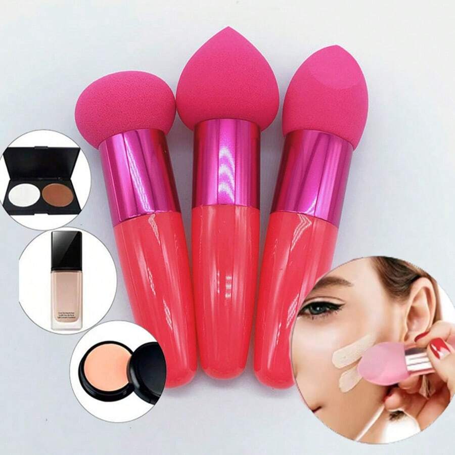 Quaste mit Pilzkopf-Form für flüssiges Make-up, Schwamm Kosmetik Puder Quaste, Schminkpinsel mit glättendem Griff