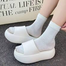 Damen Ultra-weiche EVA leichte & bequeme Slip-On Keilsandalen, 6cm Plateau, Einfarbig, lässige Strandpantoffeln für den Sommer