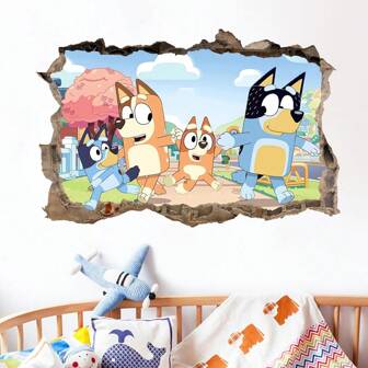 Bluey 1 stuk Blueys Bingo-hond muursticker voor kamers, woonkamer, slaapkamer, muurdecoratie, Bluey familie en vriend filmposter, Bingo waterdichte sticker, feestcadeau (sommige delen kunnen willekeurig zijn)