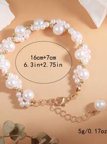 1pc Elegant Faux Pearl Braided Cat Scratch Bracelet, Fashionable Cute Bridal Accessory Gift For Friends, Mother