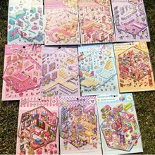 Sanrio 11pcs/7pcs/4pcs Per Set (With Tweezers), Sanrio Cute Cartoon Miniature Scene Stickers For DIY Fun 3D Micro House Decorative Craft, Scrapbooking And Planner Supplies, Pre-Cut Stickers School Supplies,Back To School