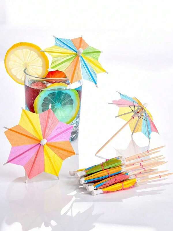 50pcs-Cocktail Drink Umbrella Toothpicks, Hawaiian Beach Cocktail Party Decoration Supplies, Summer Party, Birthday Party Decoration, Home Decoration, Reusable Umbrella Picks, Hawaiian Party Style Juice Shade, Suitable For Home Bar Summer Decoration, Great For Beach, Hawaii, BBQ Party, Bar And Decoration Supplies Supplier - (Random Colors, Random Patterns), Suitable For Outdoor, Camping