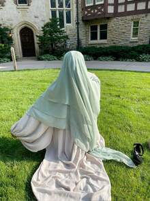 1 件女士即时头巾 Khimar，纯色多层不对称雪纺面纱，时尚奢华优雅，百搭雪纺围巾披肩，适合日常、节日、聚会