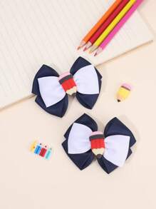 Set de 2 piezas/6 piezas de lazos de tela coloridos para el cabello de niñas de regreso a la escuela, accesorios con forma de lápiz, lazos para el cabello, accesorios lindos para el cabello para niños y niñas pequeñas, regalos para fiestas