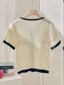 Nuevo Cárdigan de mujer de manga corta con cuello redondo y hebilla metálica, de primavera y verano, de punto, de temperamento simple, casual de vacaciones, delgado, suéter de moda de manga corta, para graduación