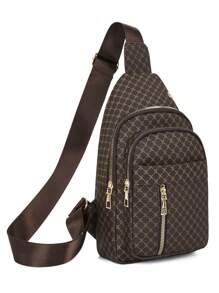 Mini Gingham Print Multi-Pockets Water Resistant Chest Bag Unisex, Portable Messenger Bag For Work, Shopping, Travel, Suitable As Holiday Gift