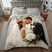 Customized Wedding Photo Flannel Blanket - Personalized Couple Gift, Soft & Warm For Sofa, Bed, Travel, Camping - Digital Printing, Machine Washable, Personalized Blanket | Modern Design | Woven Throw Blanket, Personalized Blanket