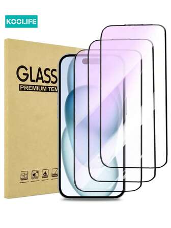 3pcs Koolife Tempered Glass Screen Protector, Full Screen, Eye Protection, High Definition, Transparent With Black Printed Edges, Anti-Fingerprint, Smooth Touch, Compatible With IPhone 17 ProMax/17/17 Pro/17 Air/12/12 Pro/12 ProMax/13/13 Pro/13 ProMax/14/14 Plus/14 Pro/14 ProMax/15/15 Pro/15 Plus/15 ProMax 16/16 Pro/16 Plus/16 ProMax