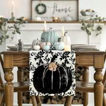 Pumpkin Vine & Dark Floral Autumn Table Runner, Seasonal Fall Kitchen Dining Table Decor For Home Party